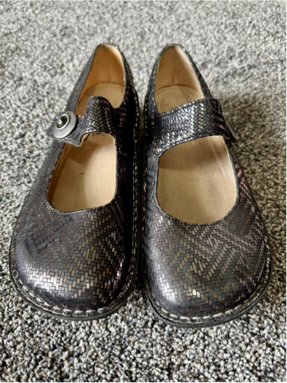 ALEGRIA Paloma Sz 10/EU 40 Pewter Dazzler Leather Mary Jane Shoes - Picture 2 of 13